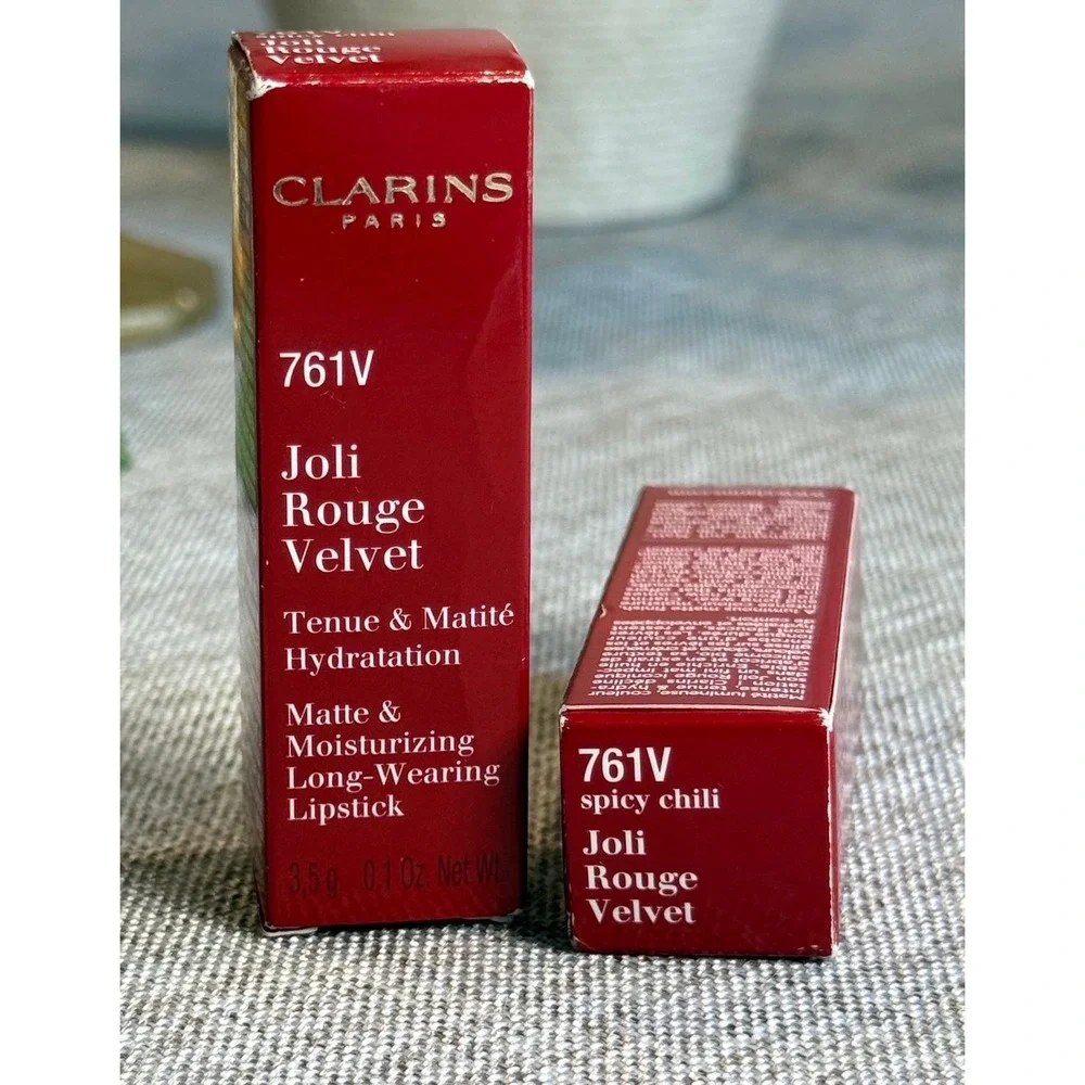 2 NEW Clarins Joli Rouge Velvet Lipstick 761V Spicy Chili Matte Full Size